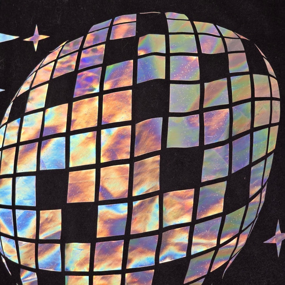 Gildan DSD Disco Ball Holographic Graphic T-Shirt Mens XL Black Short Sleeve - Picture 5 of 11